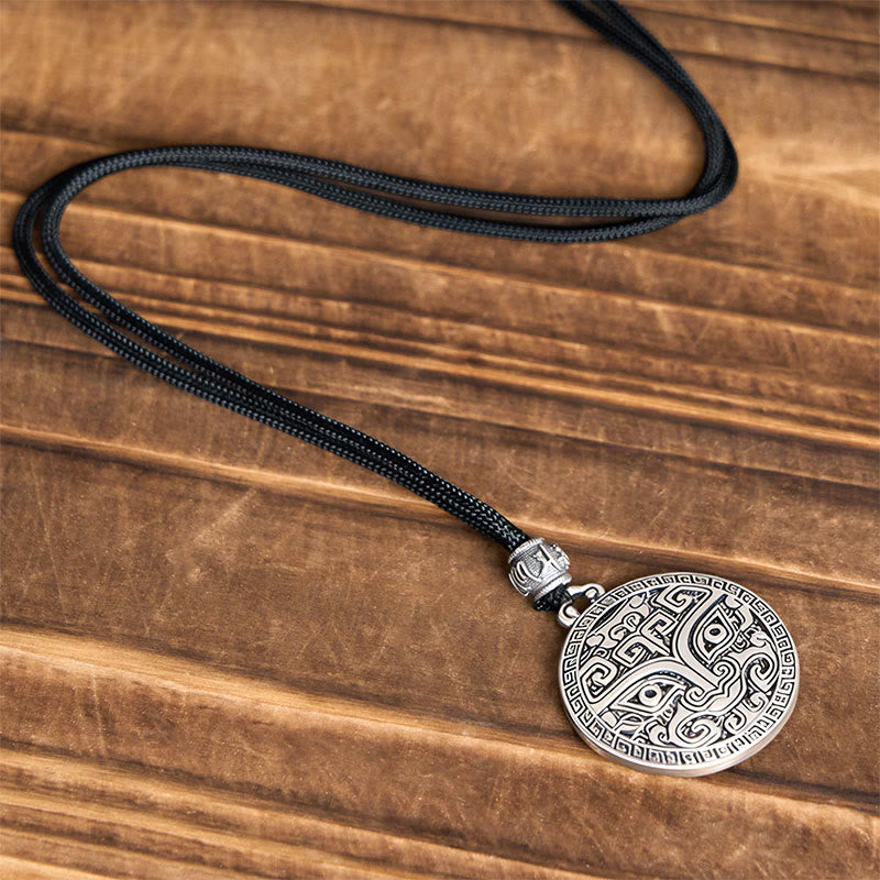 Buddha Stones Taotie Om Mani Padme Hum Copper Plated Silver Wealth Necklace Pendant - image 9