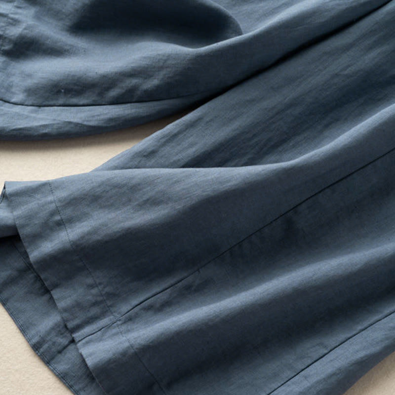 Buddha Stones Plain Color 7-8 Length Capri Cropped Pants Cotton Linen Women's Wide Leg Pants With Pockets - image 28