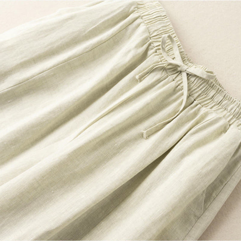 Buddha Stones Plain Color 7-8 Length Capri Cropped Pants Cotton Linen Women's Wide Leg Pants With Pockets - image 26