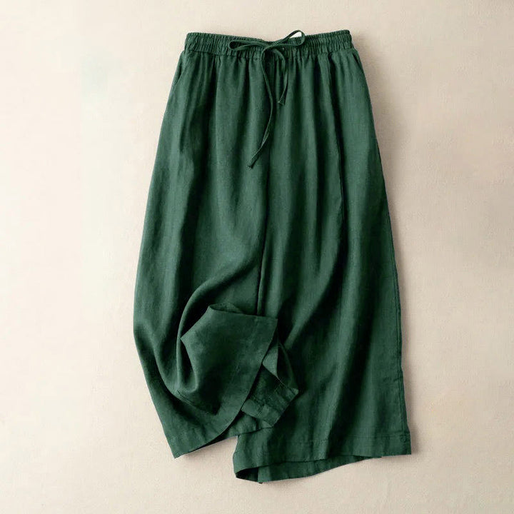 Buddha Stones Plain Color 7-8 Length Capri Cropped Pants Cotton Linen Women's Wide Leg Pants With Pockets - DarkSlateGray - US12，UK/AU16，EU44 (3XL) - image 19