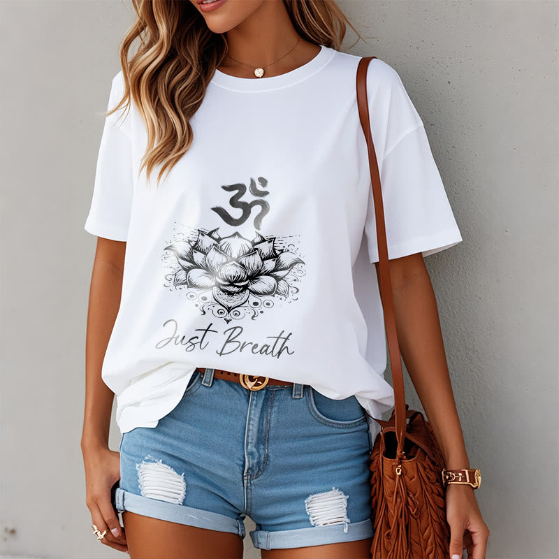 Buddha Stones Casual Om Symbol Lotus Flower Pattern Cotton Tee T-shirt - image 9