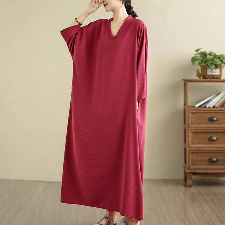 Buddha Stones Retro Casual Solid Color Long Sleeve Cotton Linen Maxi Dress With Pockets - image 32