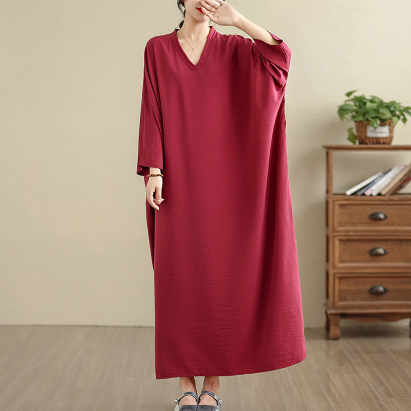 Buddha Stones Retro Casual Solid Color Long Sleeve Cotton Linen Maxi Dress With Pockets - Crimson - US4-12，UK/AU8-18，EU36-46(F) - image 30