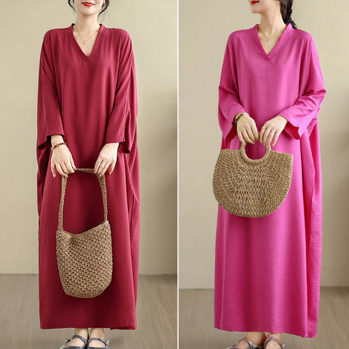 Buddha Stones Retro Casual Solid Color Long Sleeve Cotton Linen Maxi Dress With Pockets - image 35