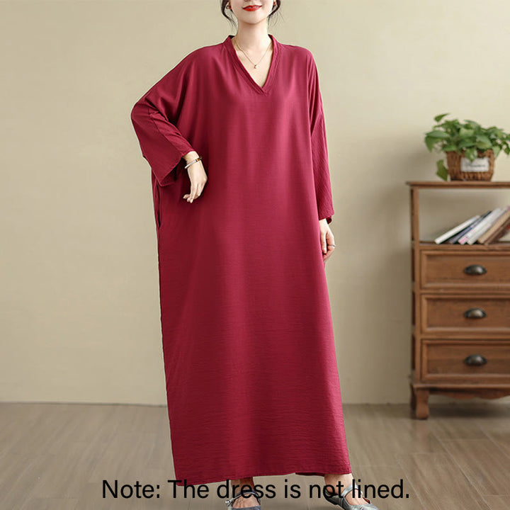 Buddha Stones Retro Casual Solid Color Long Sleeve Cotton Linen Maxi Dress With Pockets - image 31