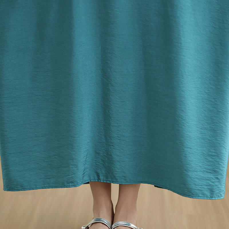 Buddha Stones Retro Casual Solid Color Long Sleeve Cotton Linen Maxi Dress With Pockets - image 23