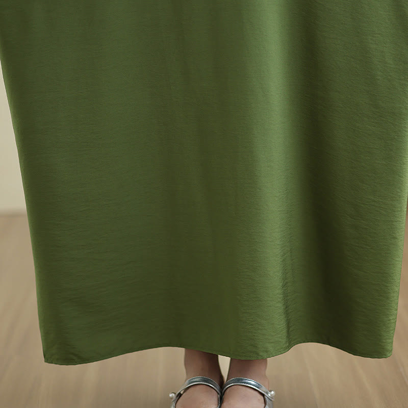 Buddha Stones Retro Casual Solid Color Long Sleeve Cotton Linen Maxi Dress With Pockets - image 11