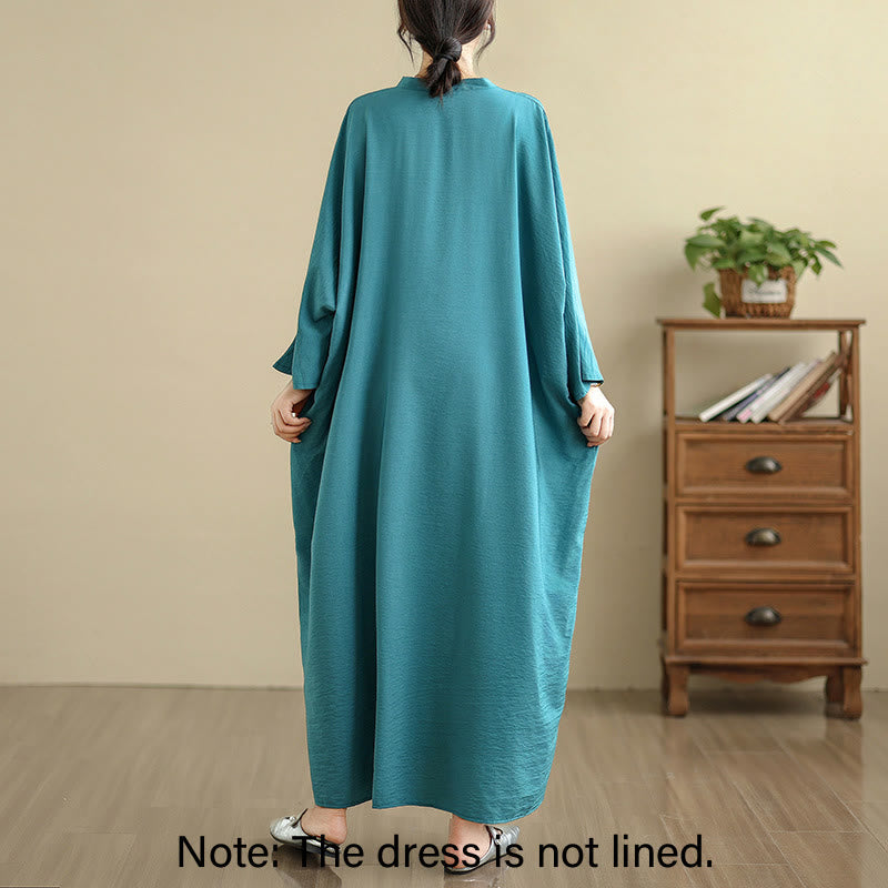Buddha Stones Retro Casual Solid Color Long Sleeve Cotton Linen Maxi Dress With Pockets - image 13