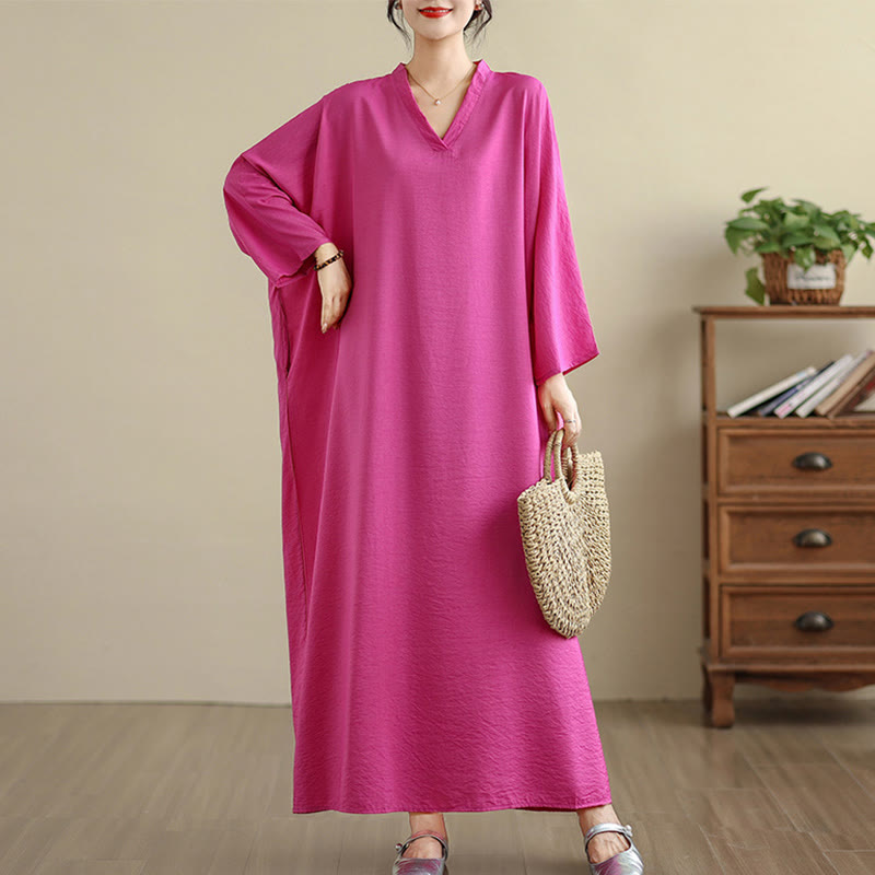 Buddha Stones Retro Casual Solid Color Long Sleeve Cotton Linen Maxi Dress With Pockets - DeepPink - US4-12，UK/AU8-18，EU36-46(F) - image 25