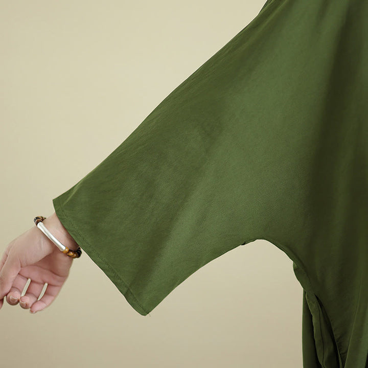 Buddha Stones Retro Casual Solid Color Long Sleeve Cotton Linen Maxi Dress With Pockets - image 10