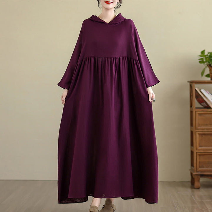 Buddha Stones Fall Hoodie Design Long Sleeve Cotton Linen Midi Dress With Pockets - DarkMagenta - US4-8/10，UK/AU8-12/14，EU36-40/42(F) - image 18