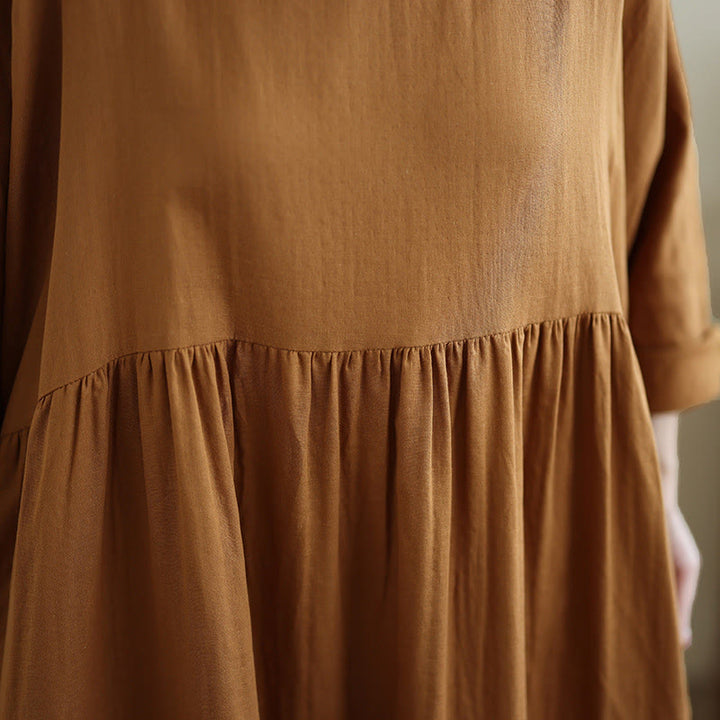 Buddha Stones Fall Hoodie Design Long Sleeve Cotton Linen Midi Dress With Pockets - image 9