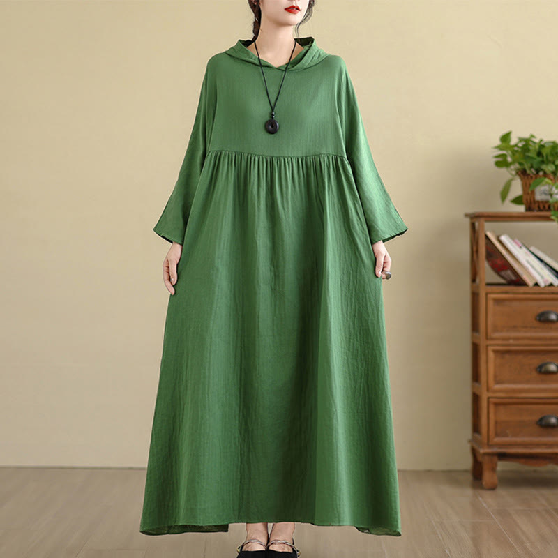 Buddha Stones Fall Hoodie Design Long Sleeve Cotton Linen Midi Dress With Pockets - MediumSeaGreen - US4-8/10，UK/AU8-12/14，EU36-40/42(F) - image 22