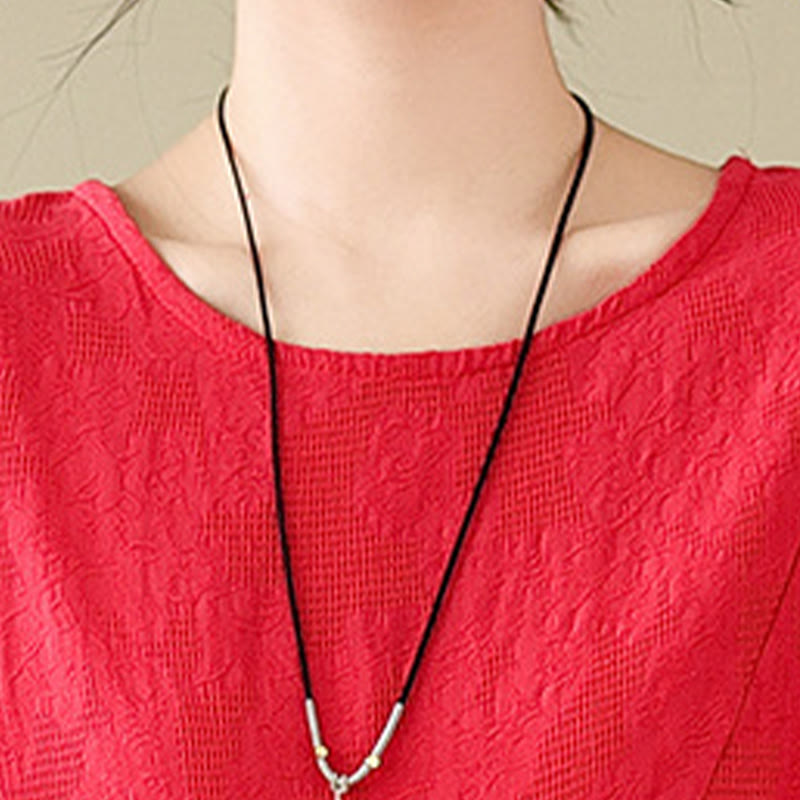 Buddha Stones Plain Jacquard Flower Irregular Long Sleeve Cotton Linen Midi Dress With Pockets - image 10