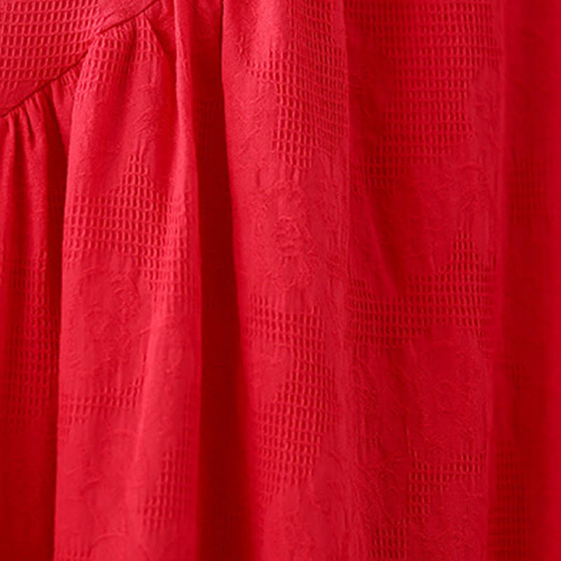 Buddha Stones Plain Jacquard Flower Irregular Design Cotton Linen Midi Dress With Pockets - image 12