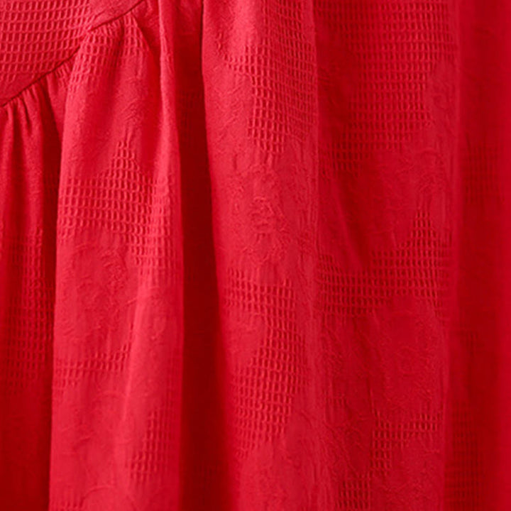 Buddha Stones Plain Jacquard Flower Irregular Design Cotton Linen Midi Dress With Pockets - image 12