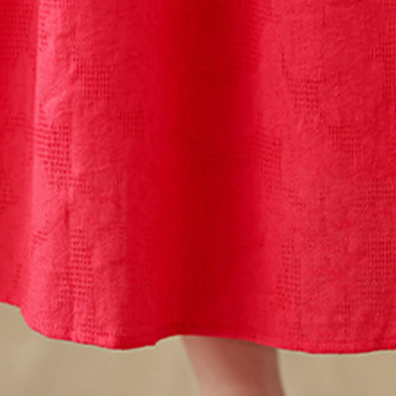 Buddha Stones Plain Jacquard Flower Irregular Design Cotton Linen Midi Dress With Pockets - image 15