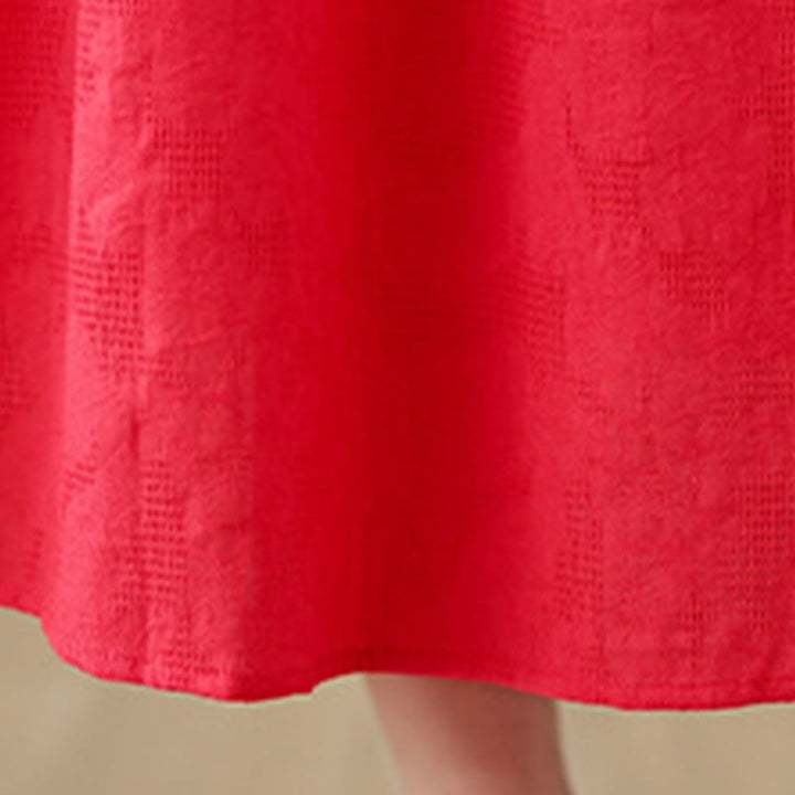 Buddha Stones Plain Jacquard Flower Irregular Design Cotton Linen Midi Dress With Pockets - image 15
