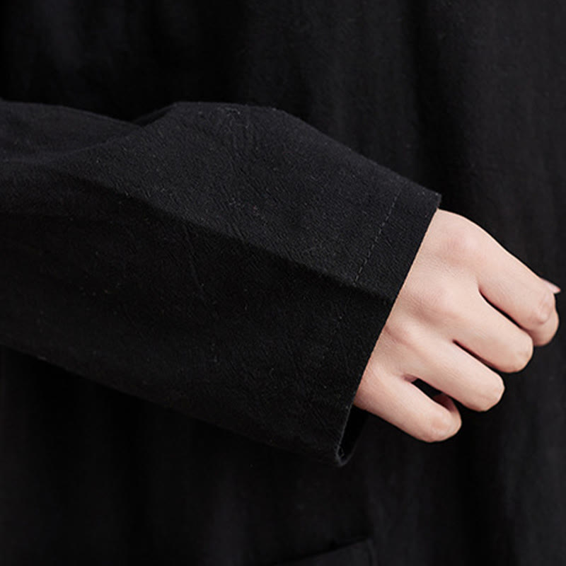 Buddha Stones Fall Casual Simple Design Long Sleeve Cotton Linen Maxi Dress With Pockets - image 11