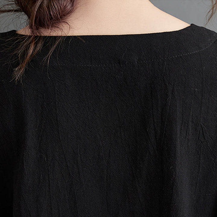 Buddha Stones Fall Casual Simple Design Long Sleeve Cotton Linen Maxi Dress With Pockets - image 10