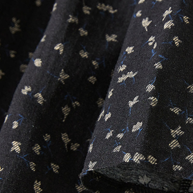 Buddha Stones Fall Printing Floral Buttons Lace Lapel Design Cotton Linen Midi Dress With Pockets - image 8