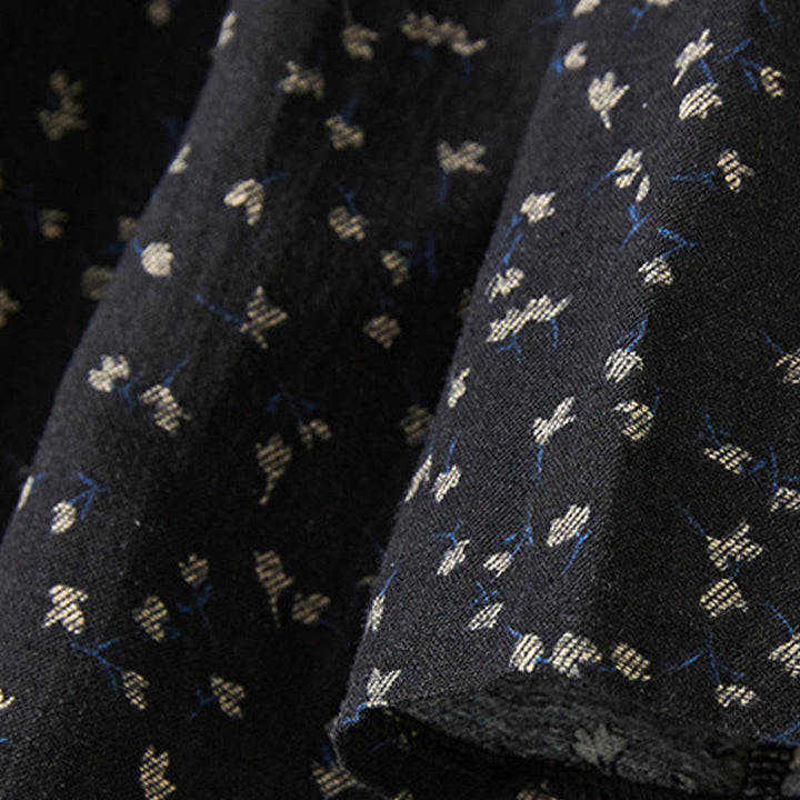 Buddha Stones Fall Printing Floral Buttons Lace Lapel Design Cotton Linen Midi Dress With Pockets - image 8