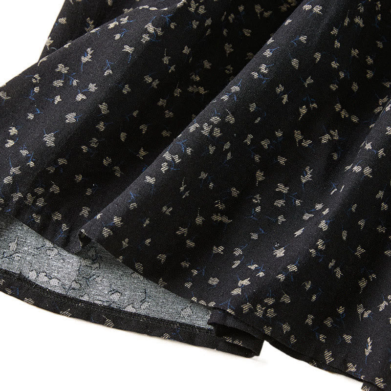 Buddha Stones Fall Printing Floral Buttons Lace Lapel Design Cotton Linen Midi Dress With Pockets - image 11