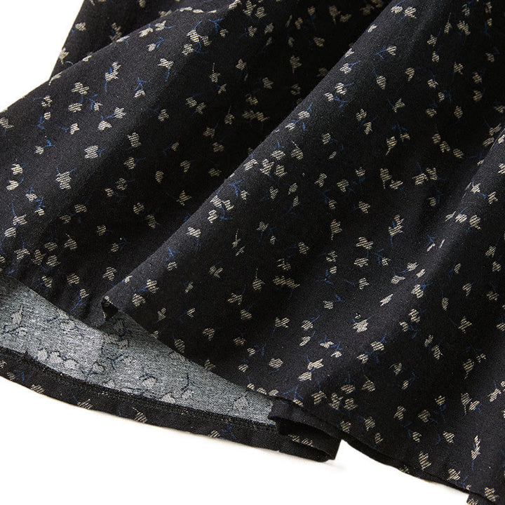 Buddha Stones Fall Printing Floral Buttons Lace Lapel Design Cotton Linen Midi Dress With Pockets - image 11