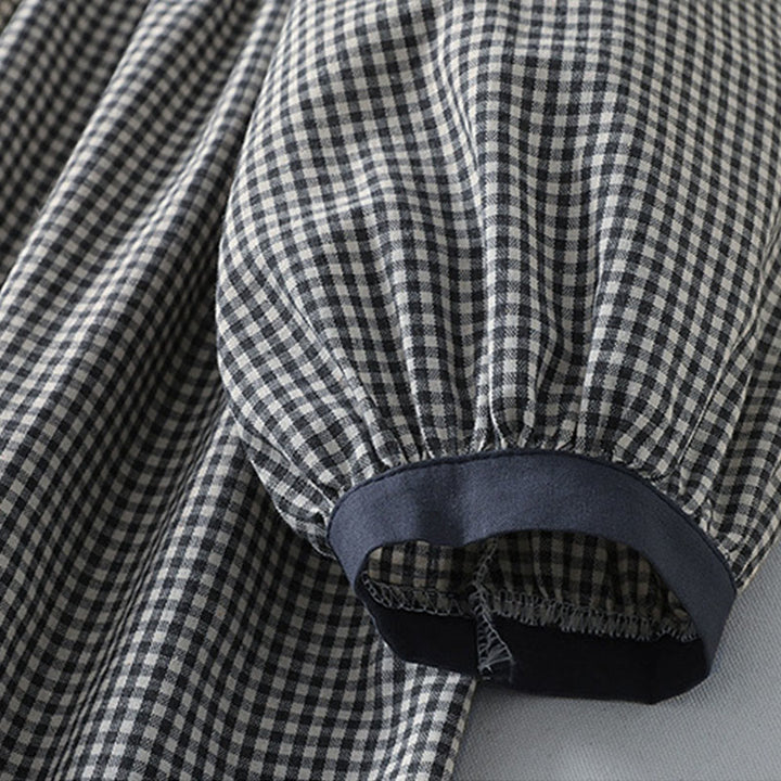 Buddha Stones Casual Plaid Pattern Long Lantern Sleeve Cotton Linen Midi Dress With Pockets - image 13