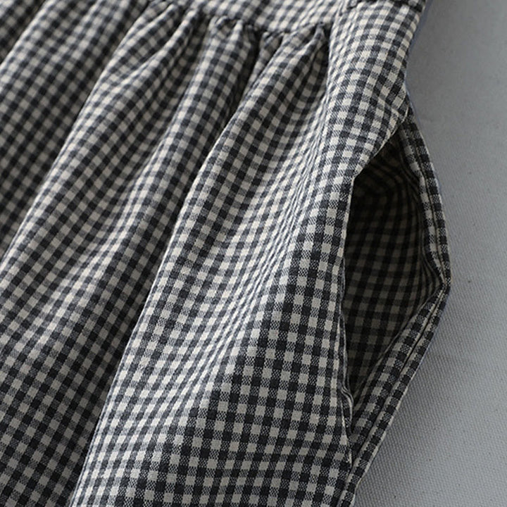 Buddha Stones Casual Plaid Pattern Long Lantern Sleeve Cotton Linen Midi Dress With Pockets - image 14