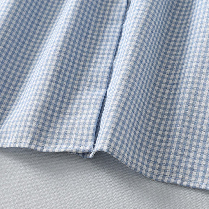 Buddha Stones Casual Plaid Pattern Long Lantern Sleeve Cotton Linen Midi Dress With Pockets - image 5