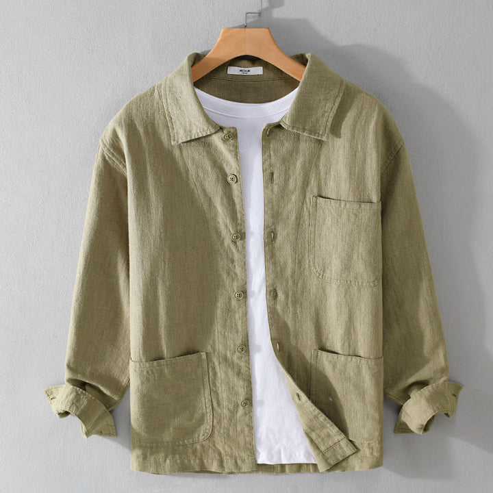 Buddha Stones Commute Men's Plain Buttons Design Cotton Linen Long Sleeve Shirt With Pockets - YellowGreen - US/UK/AU42，EU52 (3XL) - image 17