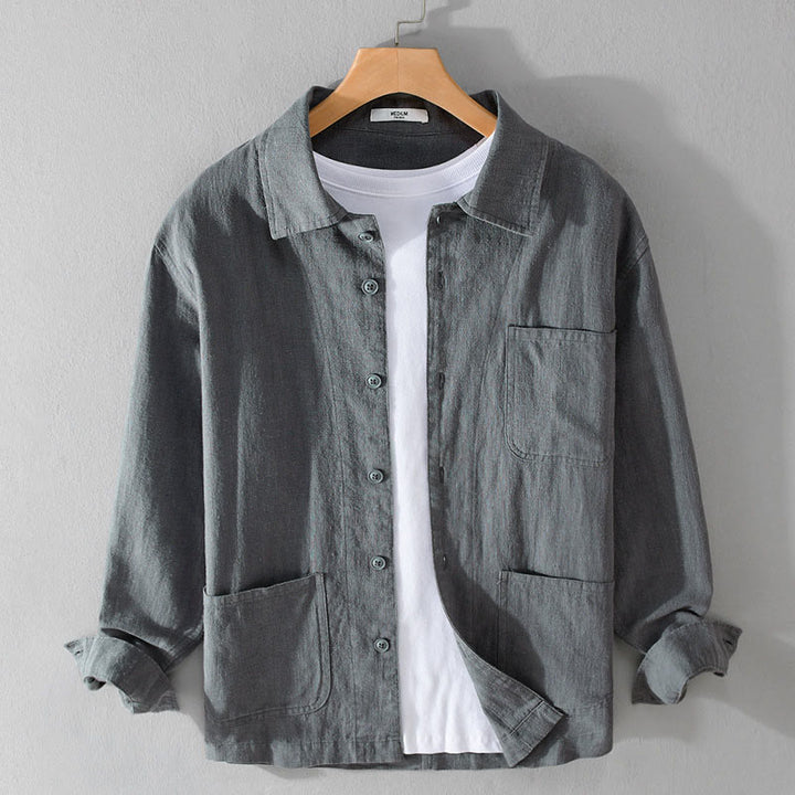 Buddha Stones Commute Men's Plain Buttons Design Cotton Linen Long Sleeve Shirt With Pockets - SlateGray - US/UK/AU42，EU52 (3XL) - image 10