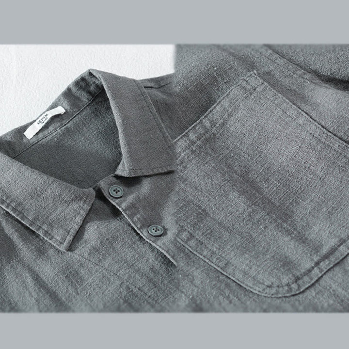 Buddha Stones Commute Men's Plain Buttons Design Cotton Linen Long Sleeve Shirt With Pockets - image 12