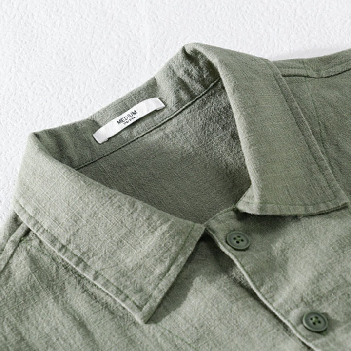 Buddha Stones Commute Men's Plain Buttons Design Cotton Linen Long Sleeve Shirt With Pockets - image 1