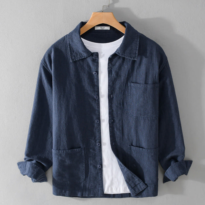 Buddha Stones Commute Men's Plain Buttons Design Cotton Linen Long Sleeve Shirt With Pockets - DarkBlue - US/UK/AU42，EU52 (3XL) - image 12