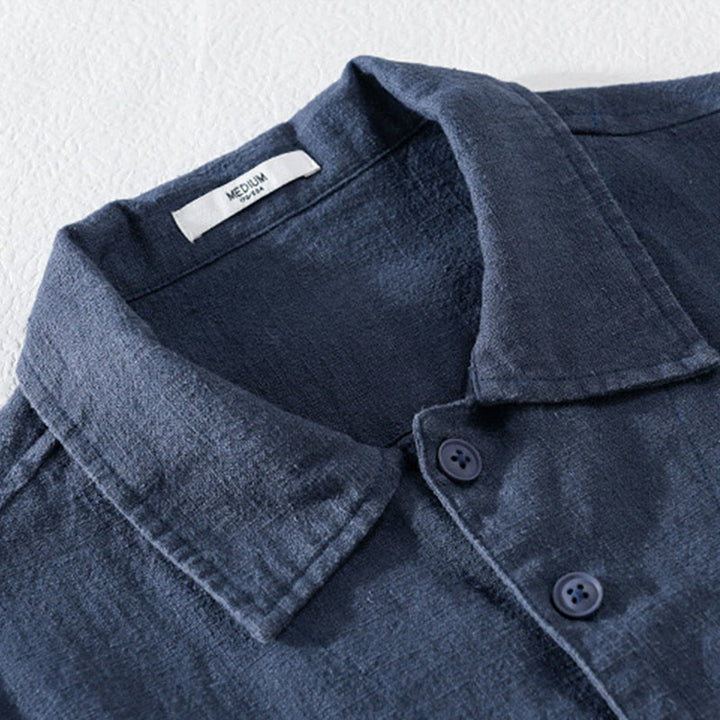 Buddha Stones Commute Men's Plain Buttons Design Cotton Linen Long Sleeve Shirt With Pockets - image 13