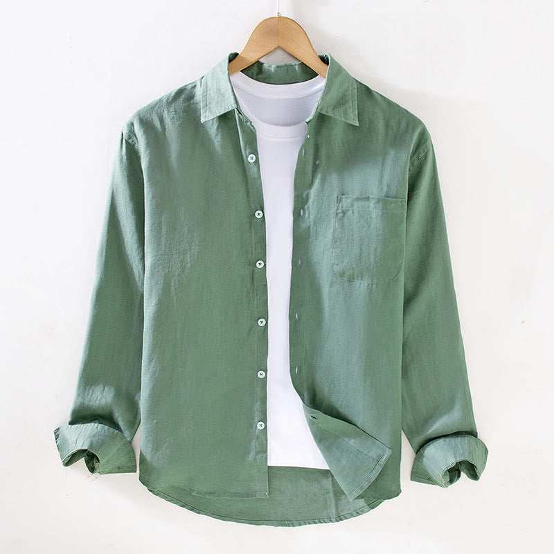 Buddha Stones Spring Men's Casual Pure Color Linen Long Sleeve Shirt With Pocket - MediumSeaGreen - US/UK/AU42，EU52 (3XL) - image 11