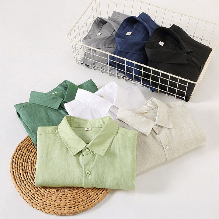 Buddha Stones Spring Men's Casual Pure Color Linen Long Sleeve Shirt With Pocket - image 14