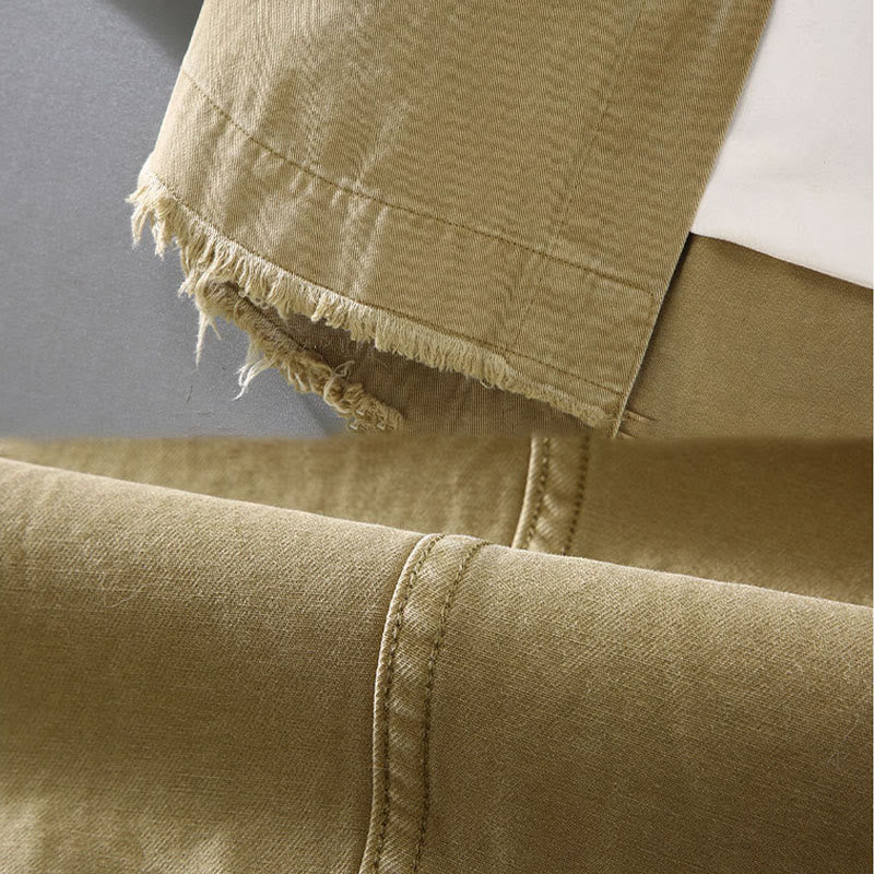 Buddha Stones Men's Pure Color Tassels Hem Design Cotton Long Sleeve Shirt With Pocket - image 4