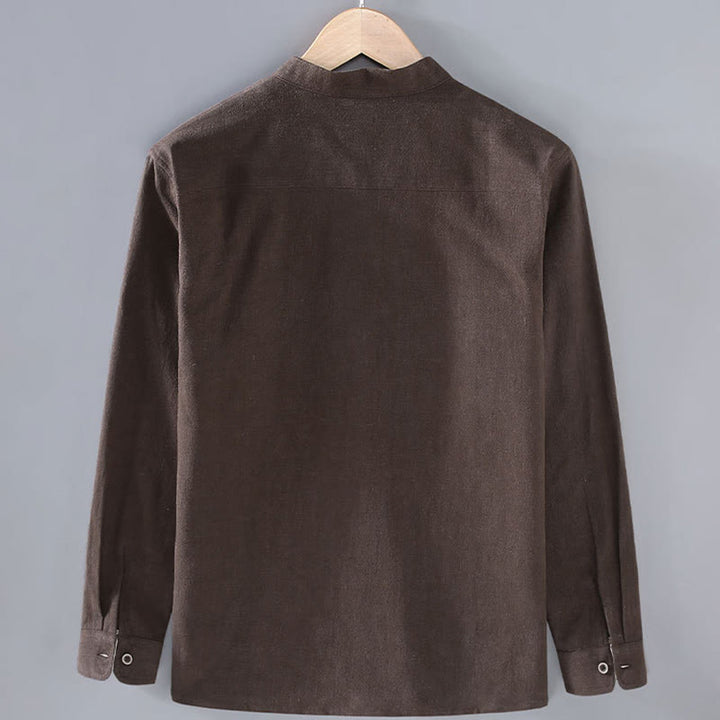 Buddha Stones Commute Plain Long Sleeve Button Lapel  Design Men's Ramie Linen Jacket With Pockets - image 1