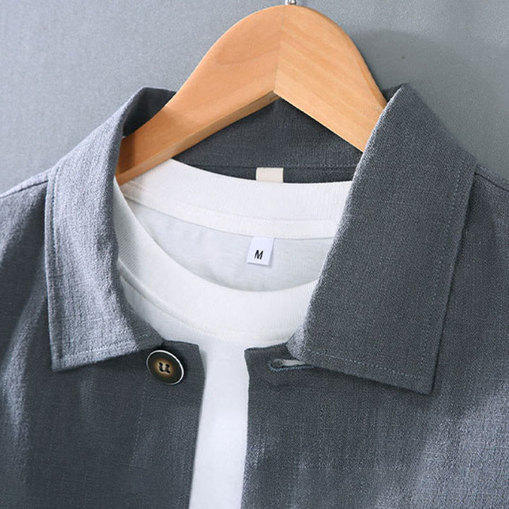 Buddha Stones Commute Plain Long Sleeve Button Lapel  Design Men's Ramie Linen Jacket With Pockets - image 6