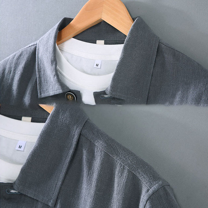 Buddha Stones Commute Plain Long Sleeve Button Lapel  Design Men's Ramie Linen Jacket With Pockets - image 9