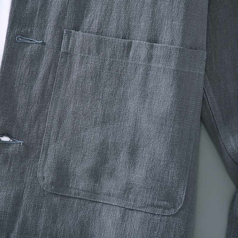 Buddha Stones Commute Plain Long Sleeve Button Lapel  Design Men's Ramie Linen Jacket With Pockets - image 8