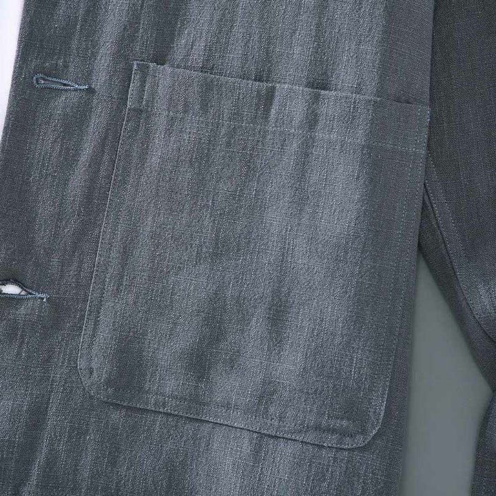 Buddha Stones Commute Plain Long Sleeve Button Lapel  Design Men's Ramie Linen Jacket With Pockets - image 8