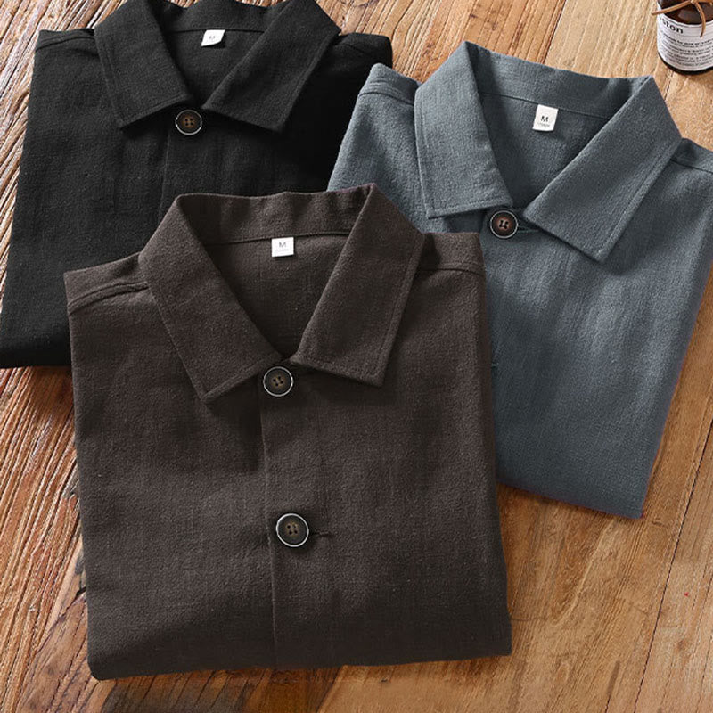 Buddha Stones Commute Plain Long Sleeve Button Lapel  Design Men's Ramie Linen Jacket With Pockets - image 14