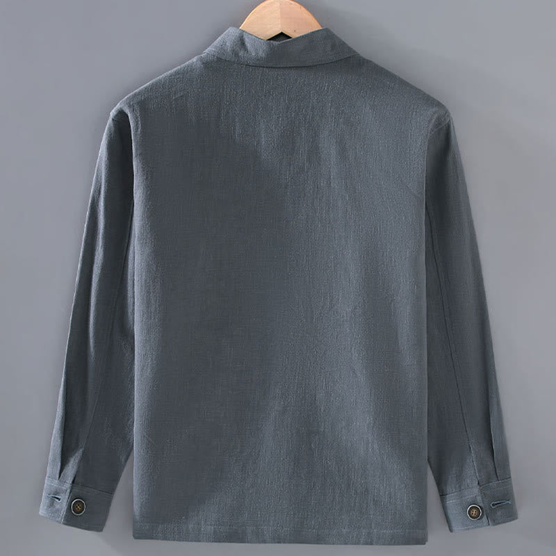 Buddha Stones Commute Plain Long Sleeve Button Lapel  Design Men's Ramie Linen Jacket With Pockets - image 5