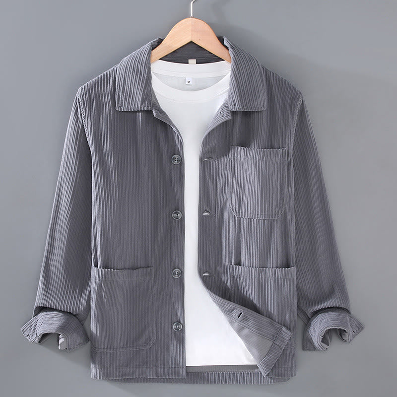 Buddha Stones Fall Vintage Lapel Design Long Sleeve Button Men's Jacket With Pockets - LightSlateGray - US/UK/AU42，EU52 (3XL) - image 1