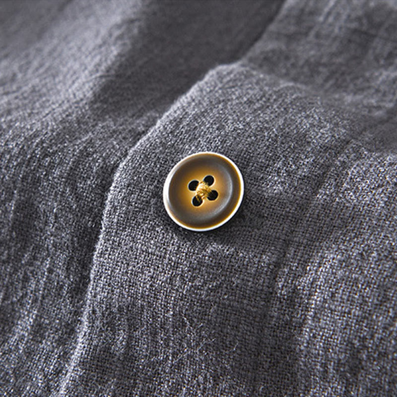 Buddha Stones Casual Plain Simple Buttons Design Men's Long Sleeve Ramie Linen Jacket With Pockets - image 24
