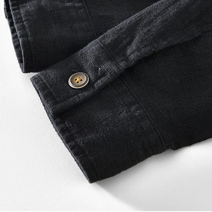 Buddha Stones Commute Plain Simple Buttons Design Men's Long Sleeve Ramie Linen Jacket With Pockets - image 7